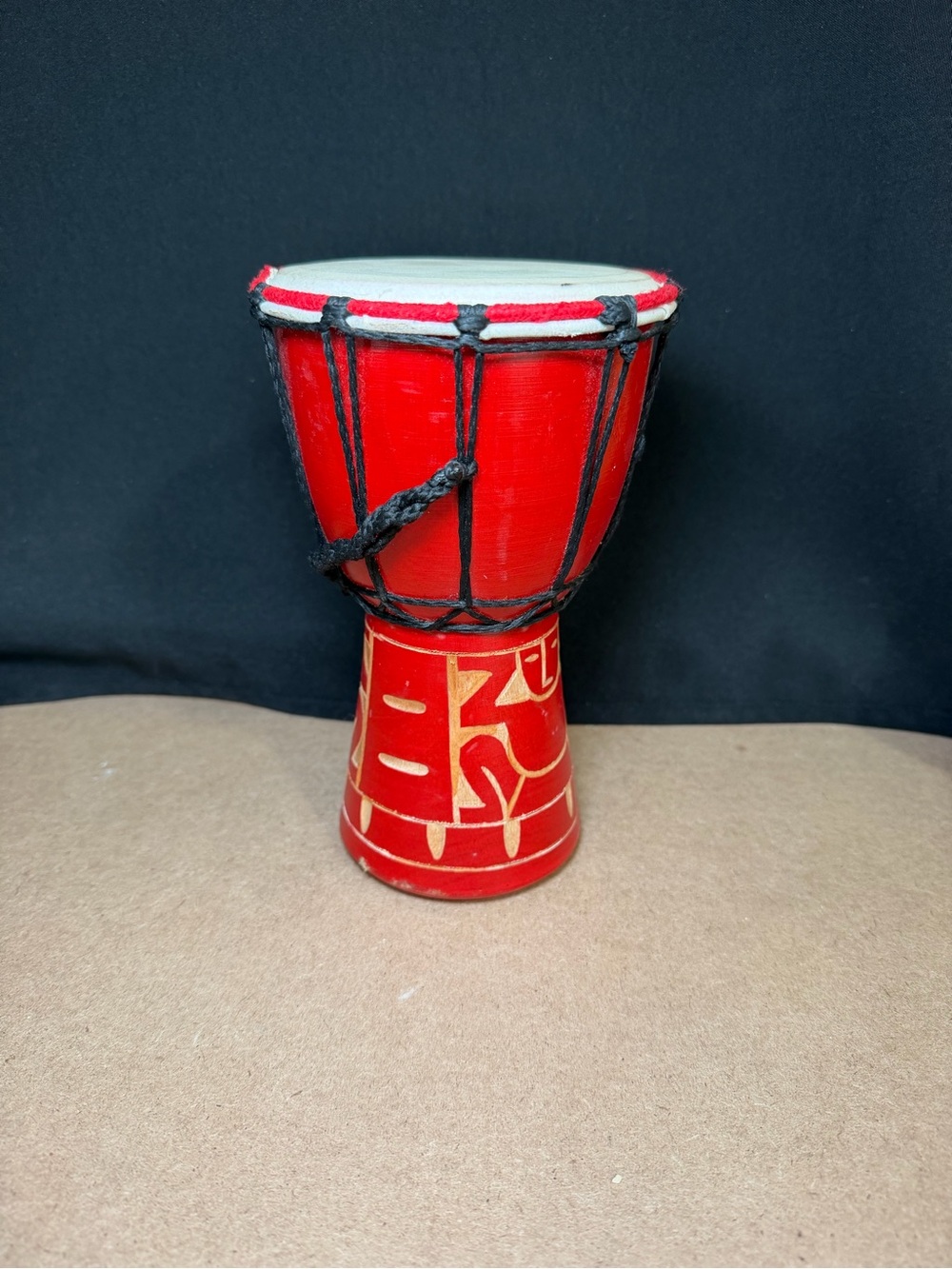 7 3/4” Tall Djembe Mini Carved Mahogany Red Finish